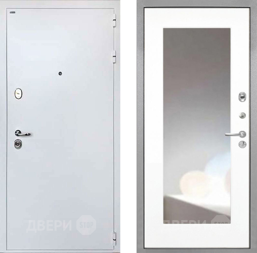 Входная металлическая Дверь Интекрон (INTECRON) Колизей White ФЛЗ-120-М Зеркало Белый матовый в Пущино
