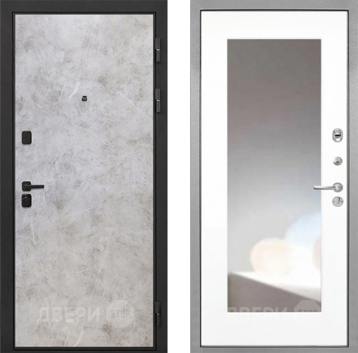 Входная металлическая Дверь Интекрон (INTECRON) Профит Black Мрамор Светлый ФЛЗ-120-М Зеркало Белый матовый в Пущино