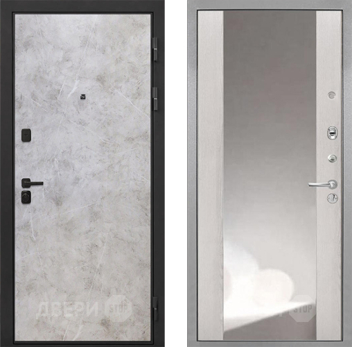 Входная металлическая Дверь Интекрон (INTECRON) Профит Black Мрамор Светлый ФЛЗ-516 Зеркало Сосна белая в Пущино