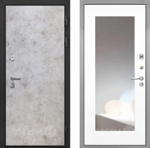 Входная металлическая Дверь Интекрон (INTECRON) Гектор Мрамор Светлый ФЛЗ-120-М Зеркало Белый матовый в Пущино