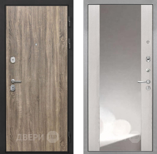 Входная металлическая Дверь Интекрон (INTECRON) Гектор Дуб Турин ФЛЗ-516 Зеркало Сосна белая в Пущино