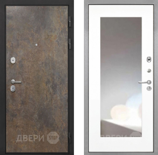 Входная металлическая Дверь Интекрон (INTECRON) Гектор Гранж ФЛЗ-120-М Зеркало Белый матовый в Пущино