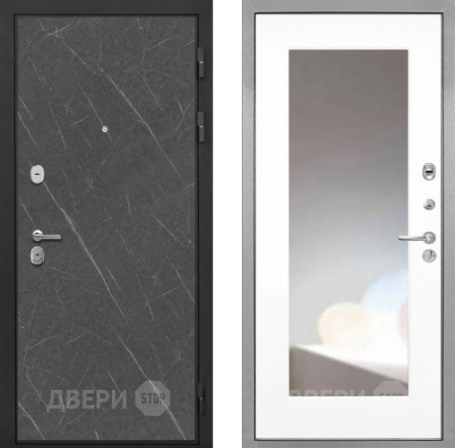 Входная металлическая Дверь Интекрон (INTECRON) Гектор Гранит Лава Оникс ФЛЗ-120-М Зеркало Белый матовый в Пущино
