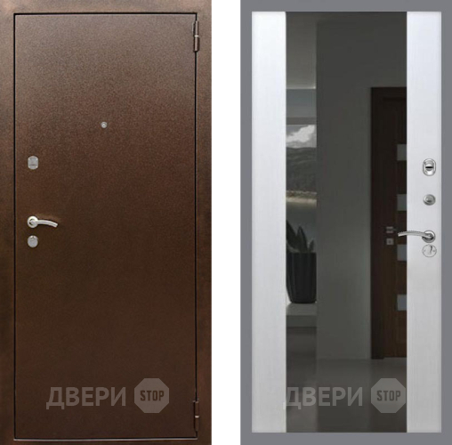 Входная металлическая Дверь Рекс (REX) 1А Медный Антик СБ-16 Зеркало Белый ясень в Пущино