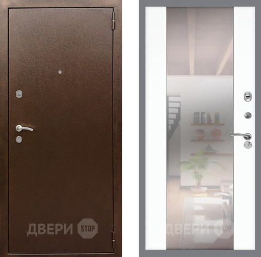 Входная металлическая Дверь Рекс (REX) 1А Медный Антик СБ-16 Зеркало Силк Сноу в Пущино