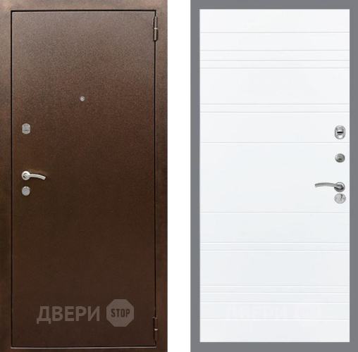 Входная металлическая Дверь Рекс (REX) 1А Медный Антик Line Силк Сноу в Пущино