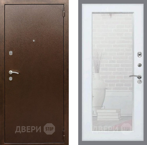 Входная металлическая Дверь Рекс (REX) 1А Медный Антик Зеркало Пастораль Белый ясень в Пущино