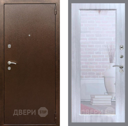 Входная металлическая Дверь Рекс (REX) 1А Медный Антик Зеркало Пастораль Сандал белый в Пущино