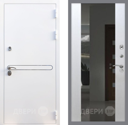 Входная металлическая Дверь Рекс (REX) 27 СБ-16 Зеркало Белый ясень в Пущино