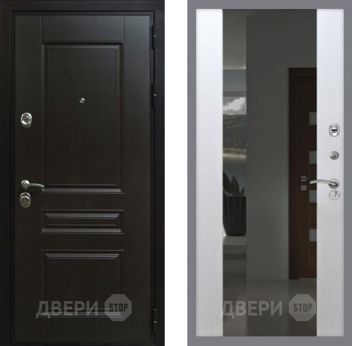 Входная металлическая Дверь Рекс (REX) Премиум-Н СБ-16 Зеркало Белый ясень в Пущино