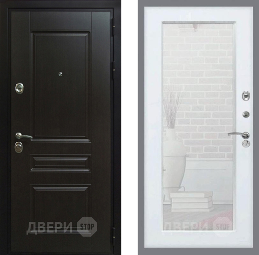 Входная металлическая Дверь Рекс (REX) Премиум-Н Зеркало Пастораль Белый ясень в Пущино
