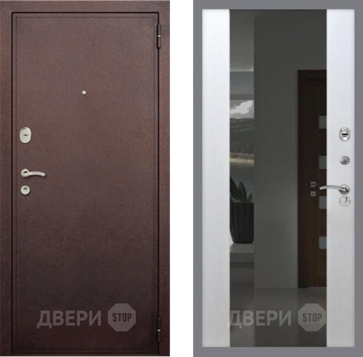 Входная металлическая Дверь Рекс (REX) 2 Медный Антик СБ-16 Зеркало Белый ясень в Пущино