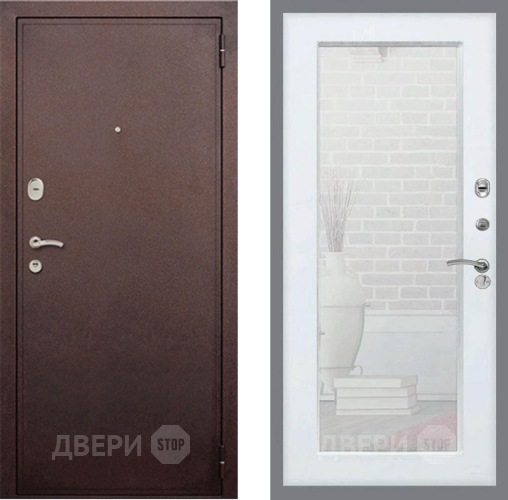 Входная металлическая Дверь Рекс (REX) 2 Медный Антик Зеркало Пастораль Белый ясень в Пущино