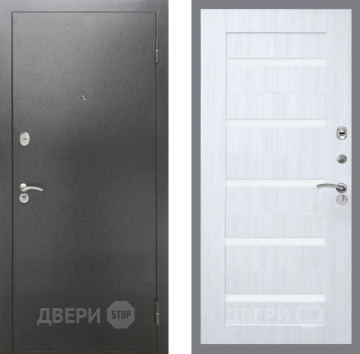 Входная металлическая Дверь Рекс (REX) 2А Серебро Антик СБ-14 стекло белое Сандал белый в Пущино