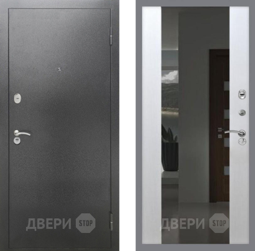 Входная металлическая Дверь Рекс (REX) 2А Серебро Антик СБ-16 Зеркало Белый ясень в Пущино