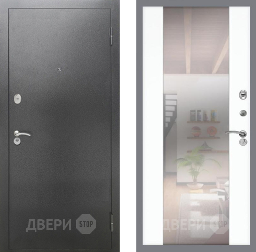 Входная металлическая Дверь Рекс (REX) 2А Серебро Антик СБ-16 Зеркало Силк Сноу в Пущино