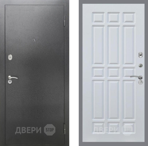 Входная металлическая Дверь Рекс (REX) 2А Серебро Антик FL-33 Белый ясень в Пущино