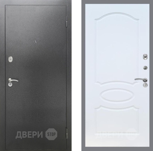 Входная металлическая Дверь Рекс (REX) 2А Серебро Антик FL-128 Белый ясень в Пущино