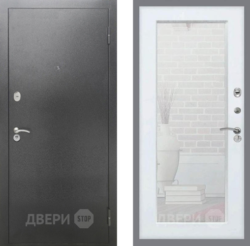 Входная металлическая Дверь Рекс (REX) 2А Серебро Антик Зеркало Пастораль Белый ясень в Пущино