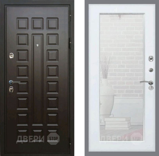 Входная металлическая Дверь Рекс (REX) Премиум 3к Зеркало Пастораль Белый ясень в Пущино