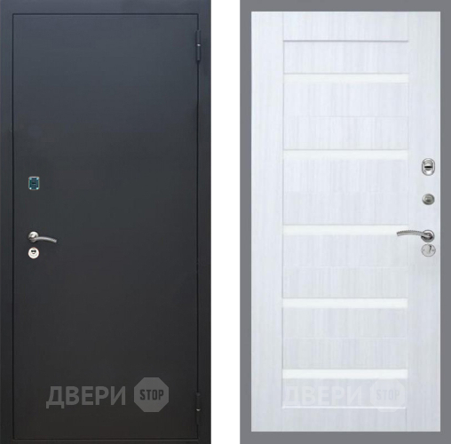 Входная металлическая Дверь Рекс (REX) 1A Черный Муар СБ-14 стекло белое Сандал белый в Пущино