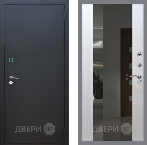 Входная металлическая Дверь Рекс (REX) 1A Черный Муар СБ-16 Зеркало Белый ясень в Пущино