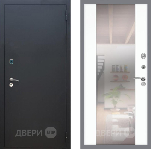 Входная металлическая Дверь Рекс (REX) 1A Черный Муар СБ-16 Зеркало Силк Сноу в Пущино