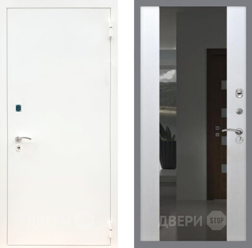 Дверь Рекс (REX) 1А Белая шагрень СБ-16 Зеркало Белый ясень в Пущино