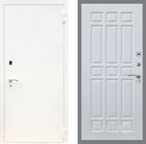 Входная металлическая Дверь Рекс (REX) 1А Белая шагрень FL-33 Белый ясень в Пущино