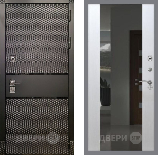 Входная металлическая Дверь Рекс (REX) 15 Черный Кварц СБ-16 Зеркало Белый ясень в Пущино
