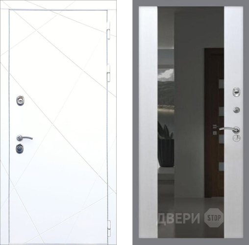Входная металлическая Дверь Рекс (REX) 13 Силк Сноу СБ-16 Зеркало Белый ясень в Пущино