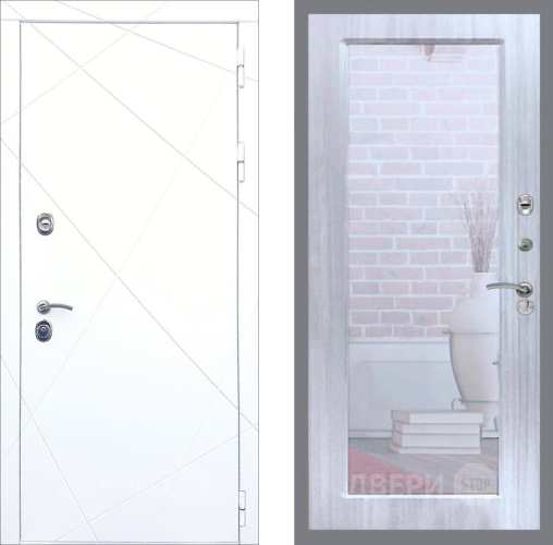 Входная металлическая Дверь Рекс (REX) 13 Силк Сноу Зеркало Пастораль Сандал белый в Пущино