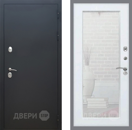 Входная металлическая Дверь Рекс (REX) 5 Черный Муар Зеркало Пастораль Белый ясень в Пущино