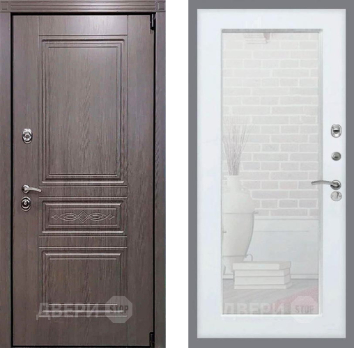 Входная металлическая Дверь Рекс (REX) Премиум-S Зеркало Пастораль Белый ясень в Пущино