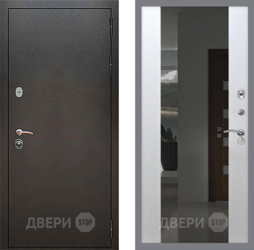 Входная металлическая Дверь Рекс (REX) 5 Серебро Антик СБ-16 Зеркало Белый ясень в Пущино