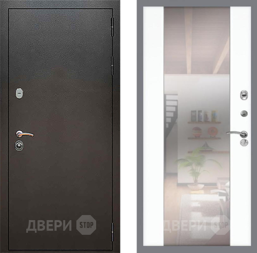 Входная металлическая Дверь Рекс (REX) 5 Серебро Антик СБ-16 Зеркало Силк Сноу в Пущино