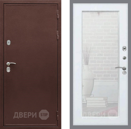 Входная металлическая Дверь Рекс (REX) 5А Зеркало Пастораль Силк Сноу в Пущино