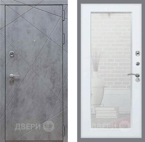 Входная металлическая Дверь Рекс (REX) 13 Бетон Темный Зеркало Пастораль Белый ясень в Пущино
