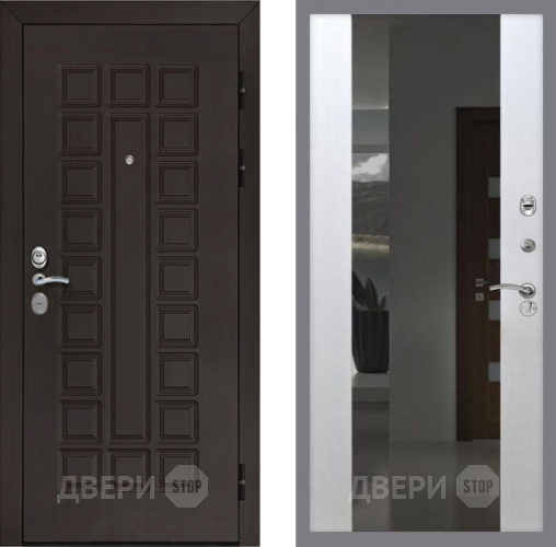 Входная металлическая Дверь Рекс (REX) Сенатор Cisa СБ-16 Зеркало Белый ясень в Пущино